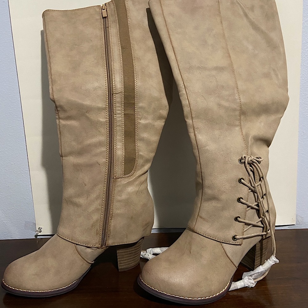 Torrid Tan Knee Side Lace Up HL Boots LIKE NEW